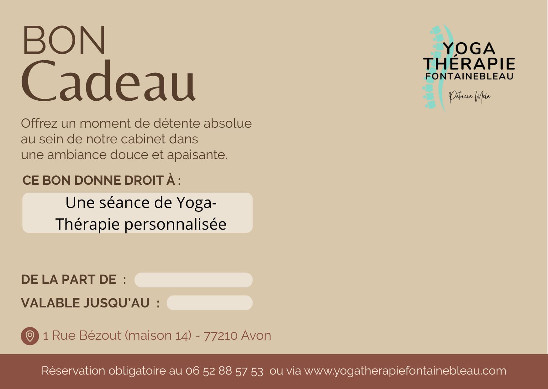Aperçu du bon cadeau pour une séance individuelle de Yoga Thérapie